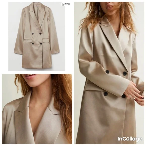 H&M Champagne Double Breasted Satin Dress/Blazer - Picture 1 of 11